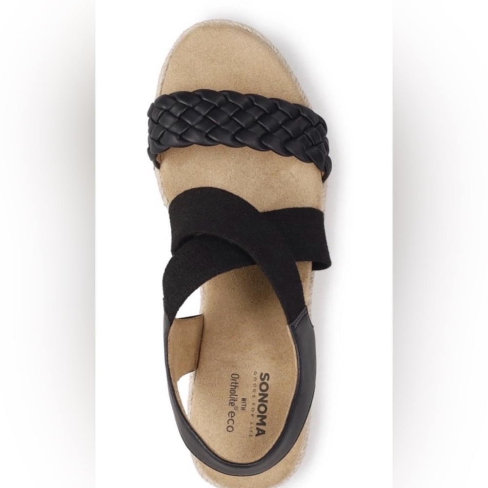 Sonoma Black and Tan Woven Wedge Sandals - Picture 3 of 10